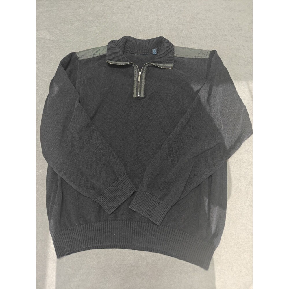 Van Heusen Studio Mens XL Black Quarter Zip Sweater 100% Cotton Pullover